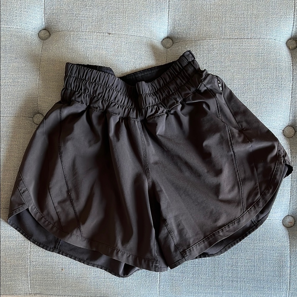 Black Lululemon Shorts with Elastic Waistband and Curved Hems